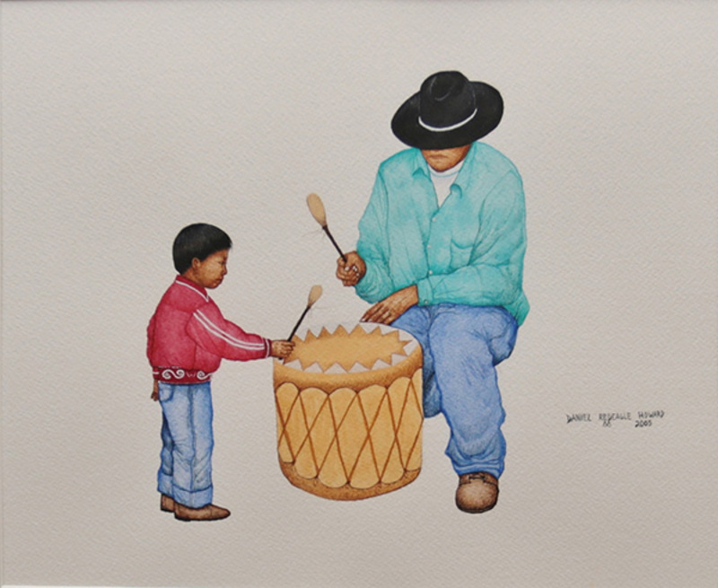 Father and son beating drum