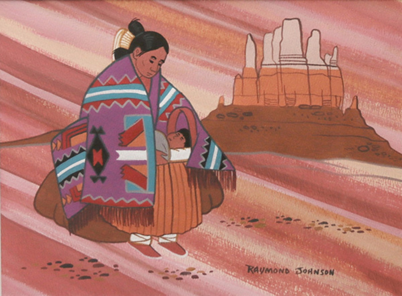 Navajo woman with baby in cradleboard