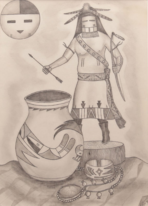 Left-Handed Kachina and pot