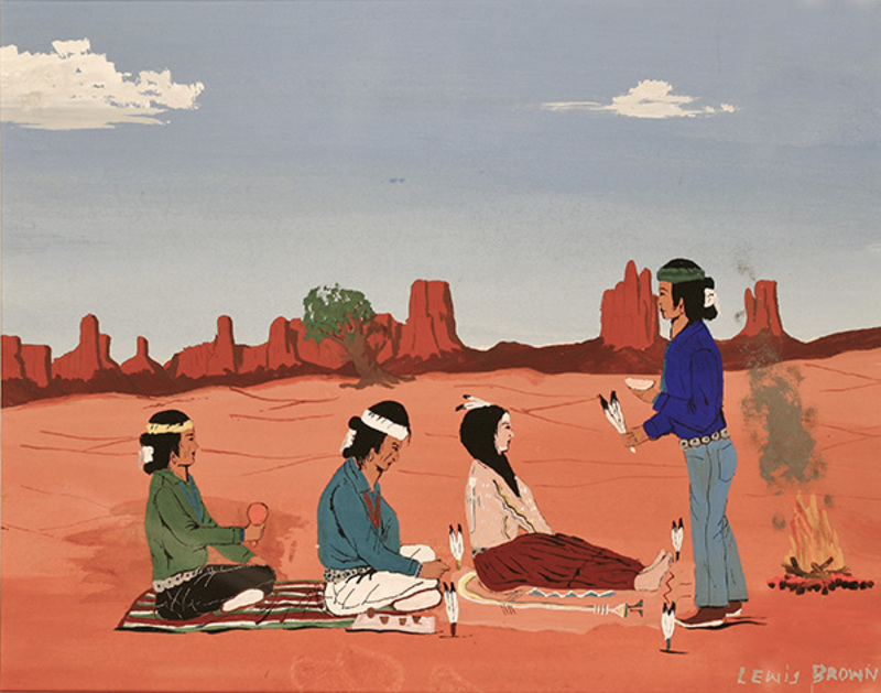 Navajo men singing on woman during her III