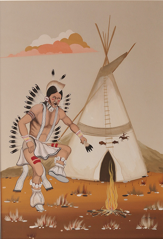 War dance by fire in front of tipi