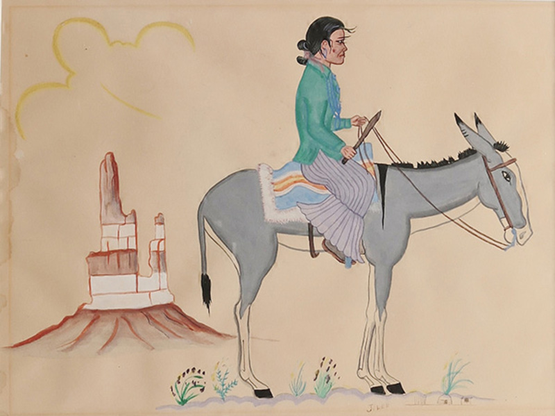 Navajo woman riding horse in desert (Lee)