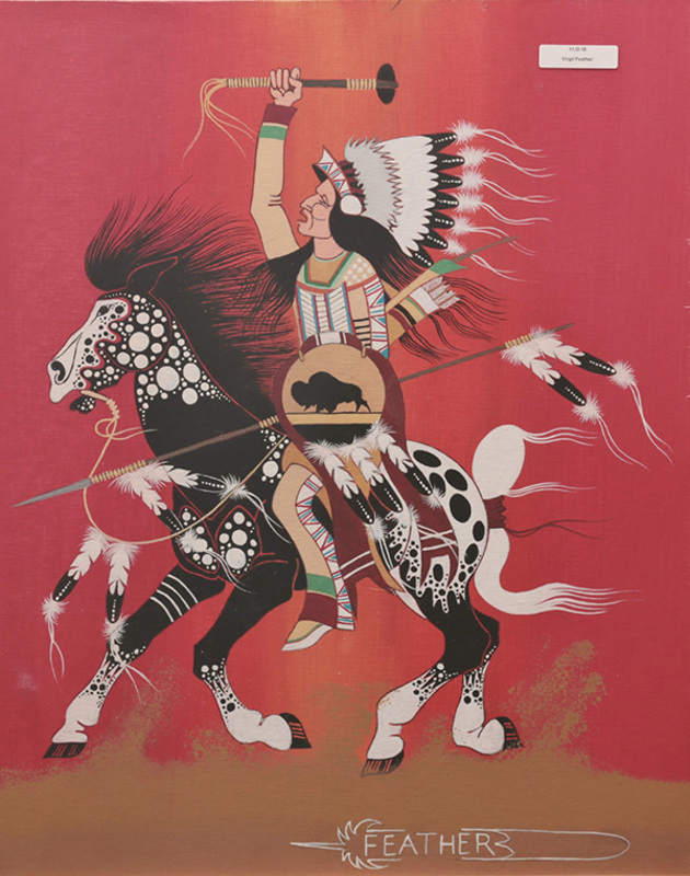 Chief with tomahawk on charging horse