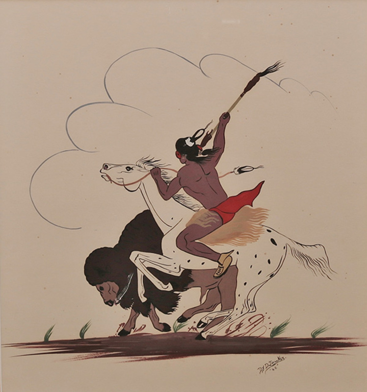 Man hunting buffalo from horse