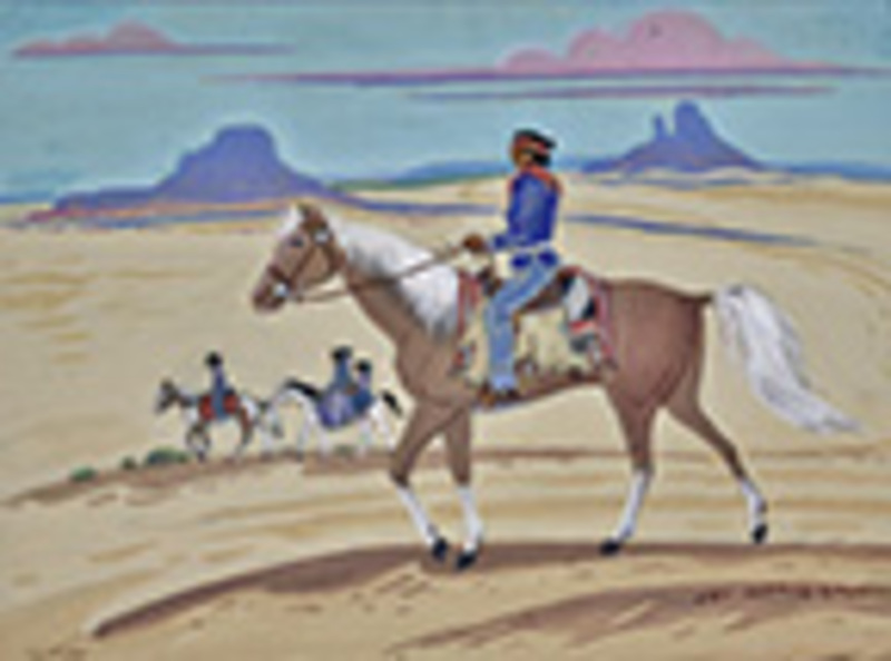 Navajo family riding in monument valley