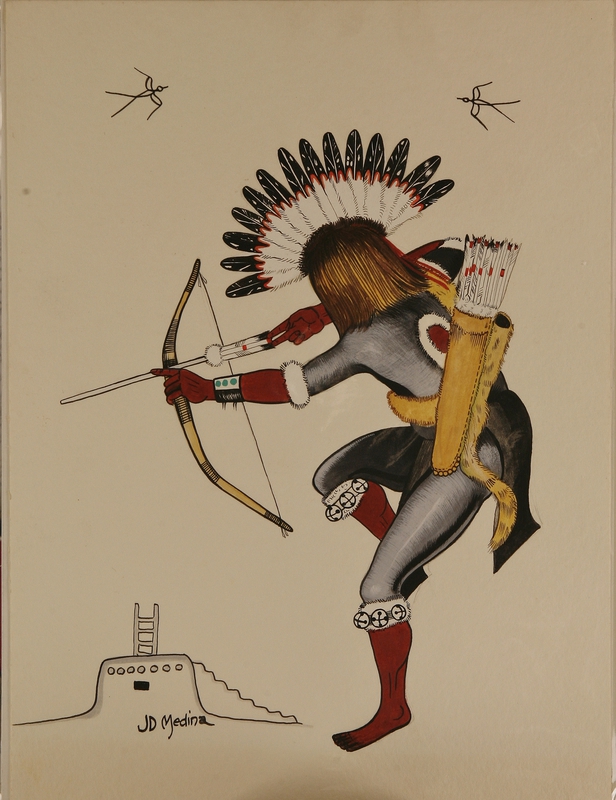 Pueblo dancer with bow and arrows