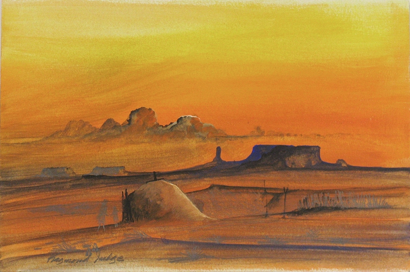 Sunset over Navajo hogan