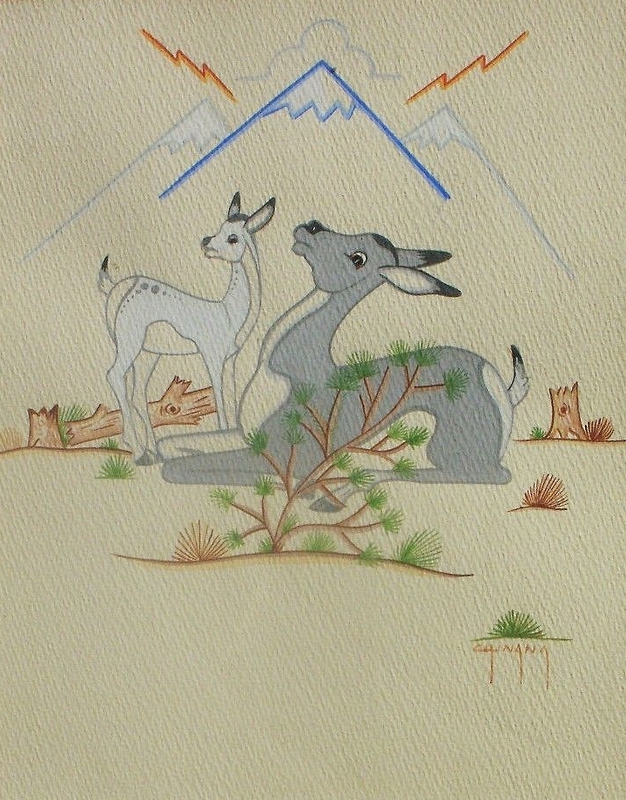 Deer and her doe in desert