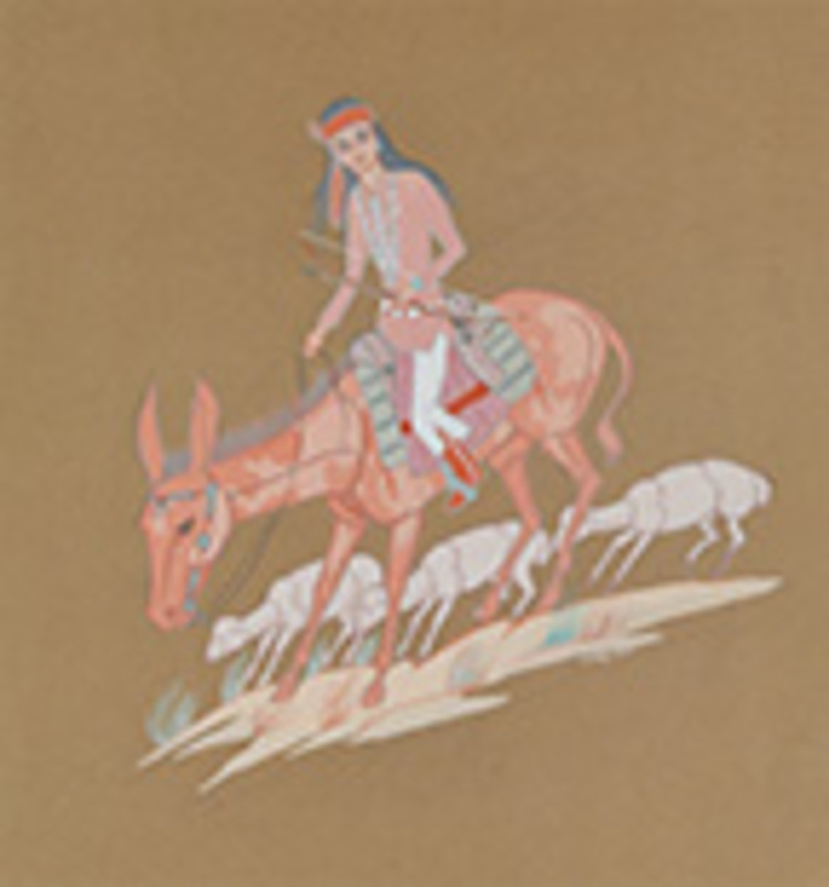 Navajo sheep herder riding horse