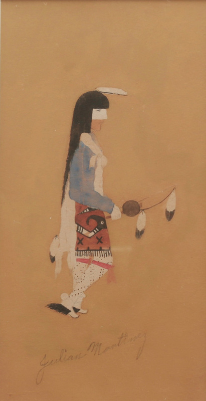 Pueblo dancer holding bow