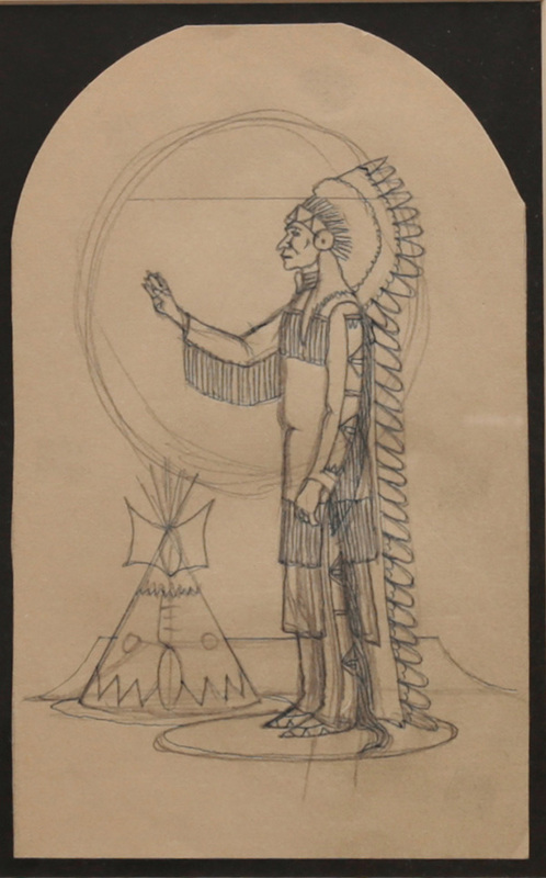 Chief standing beside tipi